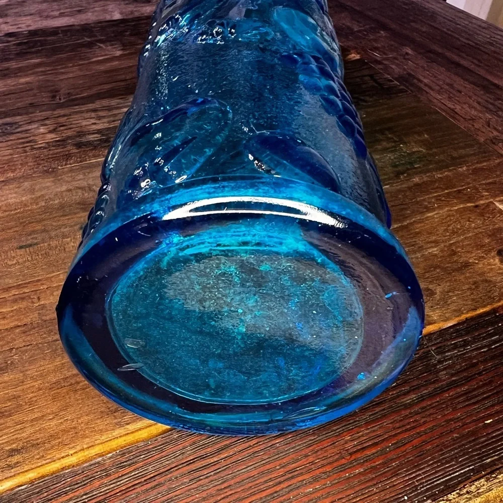 Vintage Empoli Glass 15” Blue Genie Bottle Decanter Vase No Stopper MCM